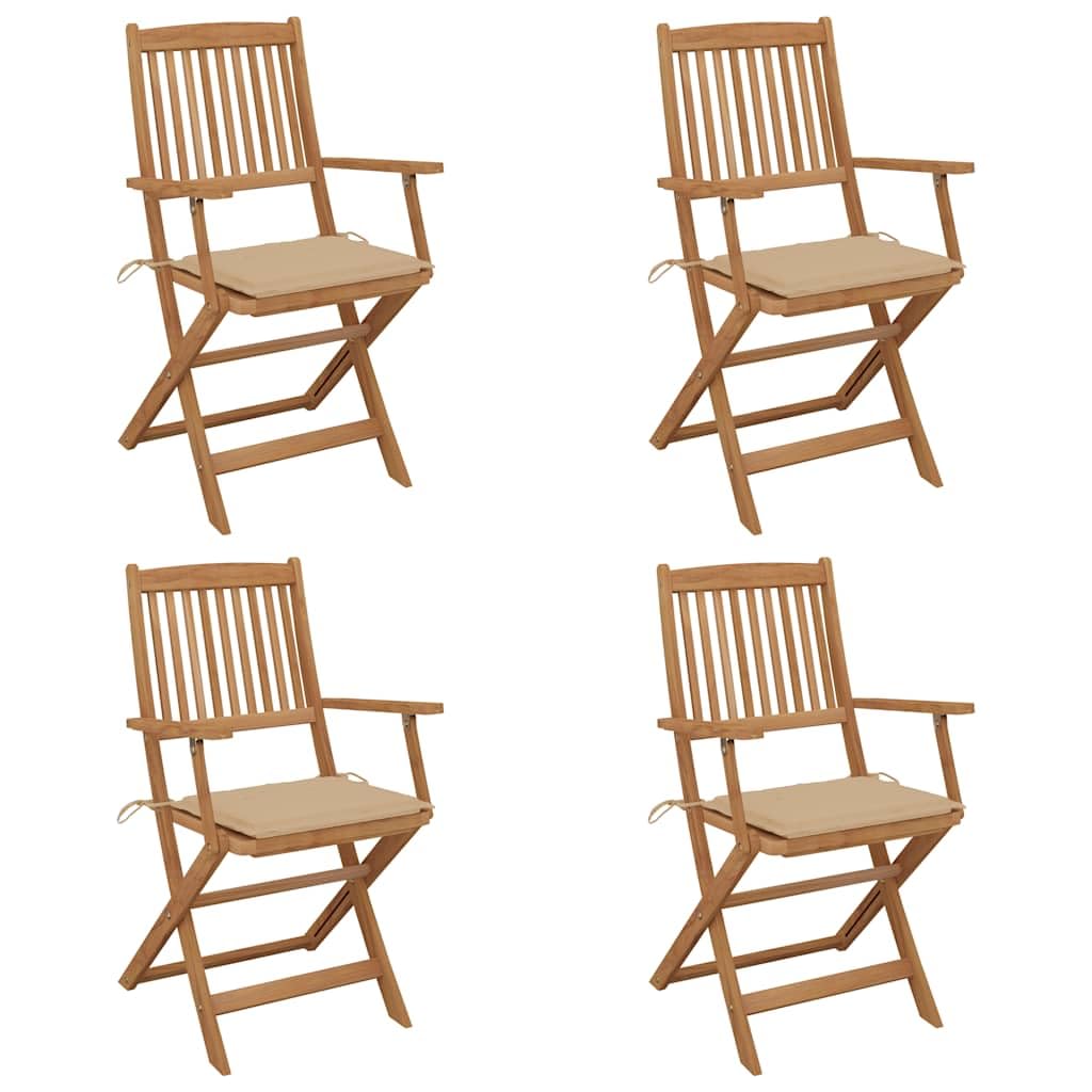 Chaises pliables de lot de 4 avec coussins bois d'acacia pour table extérieur