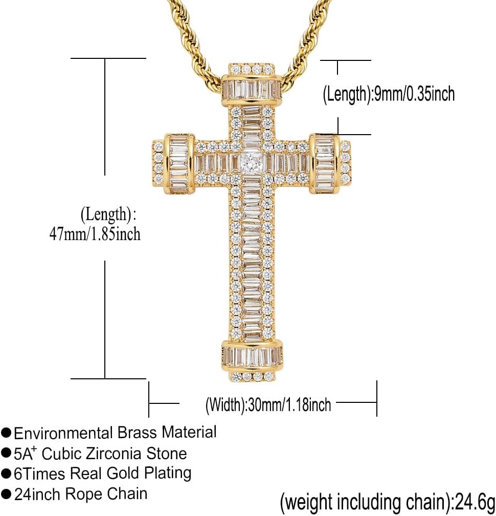 STARCHENIE Cross Necklace for Men Brass Gold Plating Cubic Zirconia Cross Pendant Jesus Christ Jewelry 24'' Rope Chain - Image 5