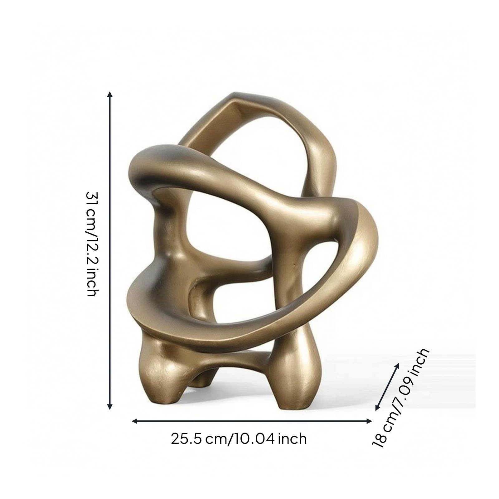 Colcolo Geometrische Skulptur Abstrakte Skulptur Dekofigur Kunstfigur Statue aus Harz mit Metalloptik Und Solidem Sockel für Wohnzimmer Esstisch Sideboard Schrank 25.5x18x31cm