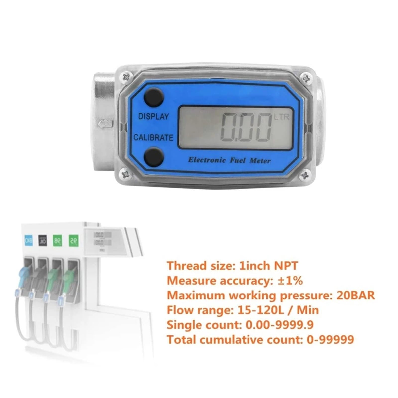 Medidor de caudal de agua, Medidor de flujo de turbina digital de 1 ″, medidor de flujo de combustible de gasóleo, medidor de flujo de bomba, medidor de flujo de combustible, alta precisión for queros