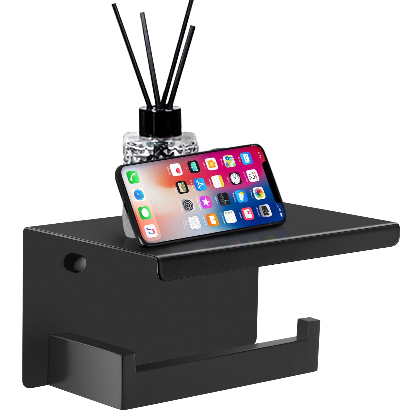 TNOMS Black Toilet Paper Holder with Shelf Modern Bathroom Hardware Accessories, Multifunctional Toilet Paper Holder,Stainless Steel Wall Mounting