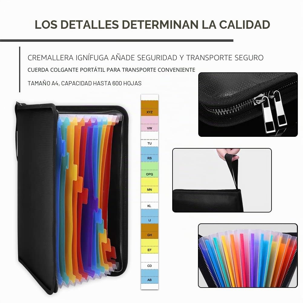 Bolsa de documentos ignífuga, resistente al fuego y al agua, tamaño A4, 12 bolsillos, resistente al fuego, impermeable, soporte para documentos, portátil, con revestimiento de silicona, no pica, para