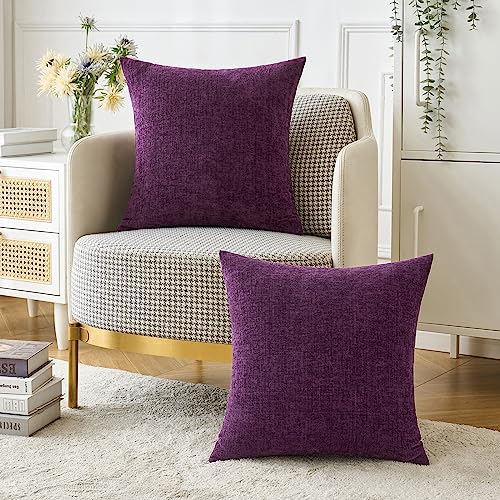 Image of MIULEE Pack of 2 Couch Throw Pillow Covers 20x20 Inch Soft Plum Purple Chenille Pillow Covers for Sofa Living Room Solid Dyed Pillow Cases