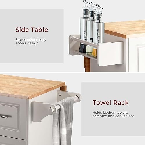 Miniatura 6 de Carrito de isla de cocina rodante de 54 pulgadas con almacenamiento, armario de cocina grande con barra de desayuno plegable de hojas caídas, mesa