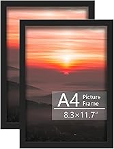 2 Pack A4 Picture Frames - Wooden Black Photo Frame with Plexiglass, 21x29.7cm Certificate/Poster Display, Wall Hanging or Tabletop Stand