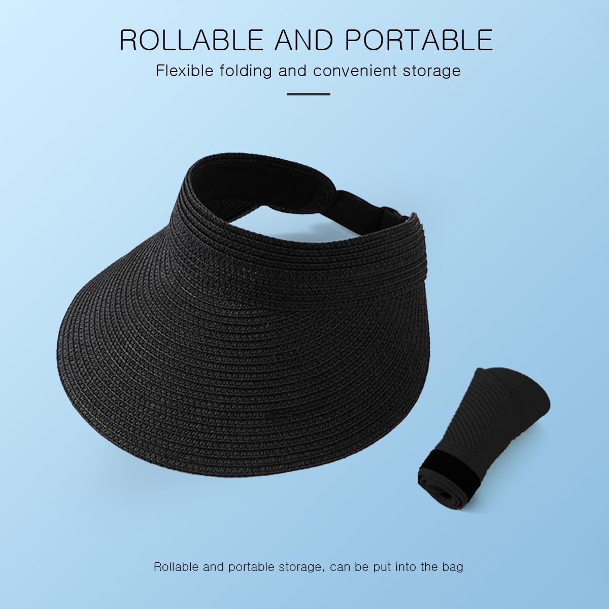 LumiSyne Visera De Paja Mujer Sombrero De Sol ala Ancha Protección UV Top Vacío Transpirable Ajustable Enrollable Gorra Visera De Paja Sombrero De Playa Viseras De Verano para Viaje Outdoors