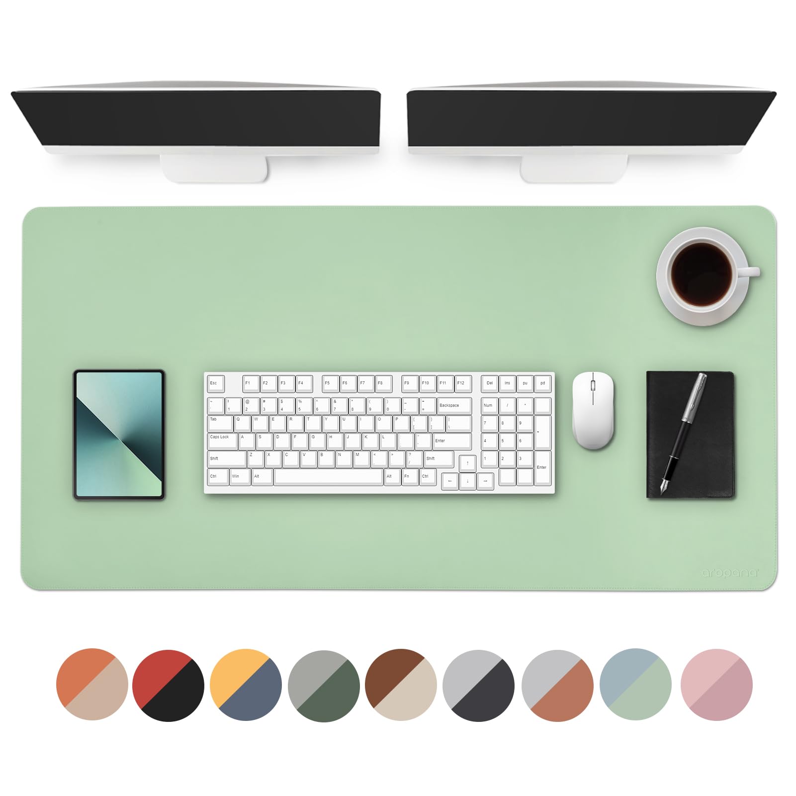Number CASE | Vegan Leather Desk Mat | Large Mouse Pad for Computer & Laptop | Reversible Waterproof Desk Pad | Dual-Sided Extended Writing Mat with Edge Stitching (47.2x23.6 inch, Green/Blue) 4