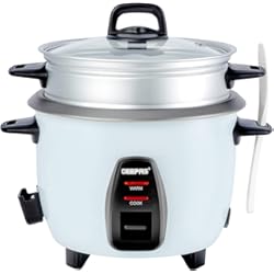 Arrocera Automatica Olla Arrocera Geepas 0.6 L con vaporizador 350 W | Olla interior antiadherente, cocción automática, fácil limpieza, protección a alta temperatura – Para arroz y vapor saludables alimentos y verduras