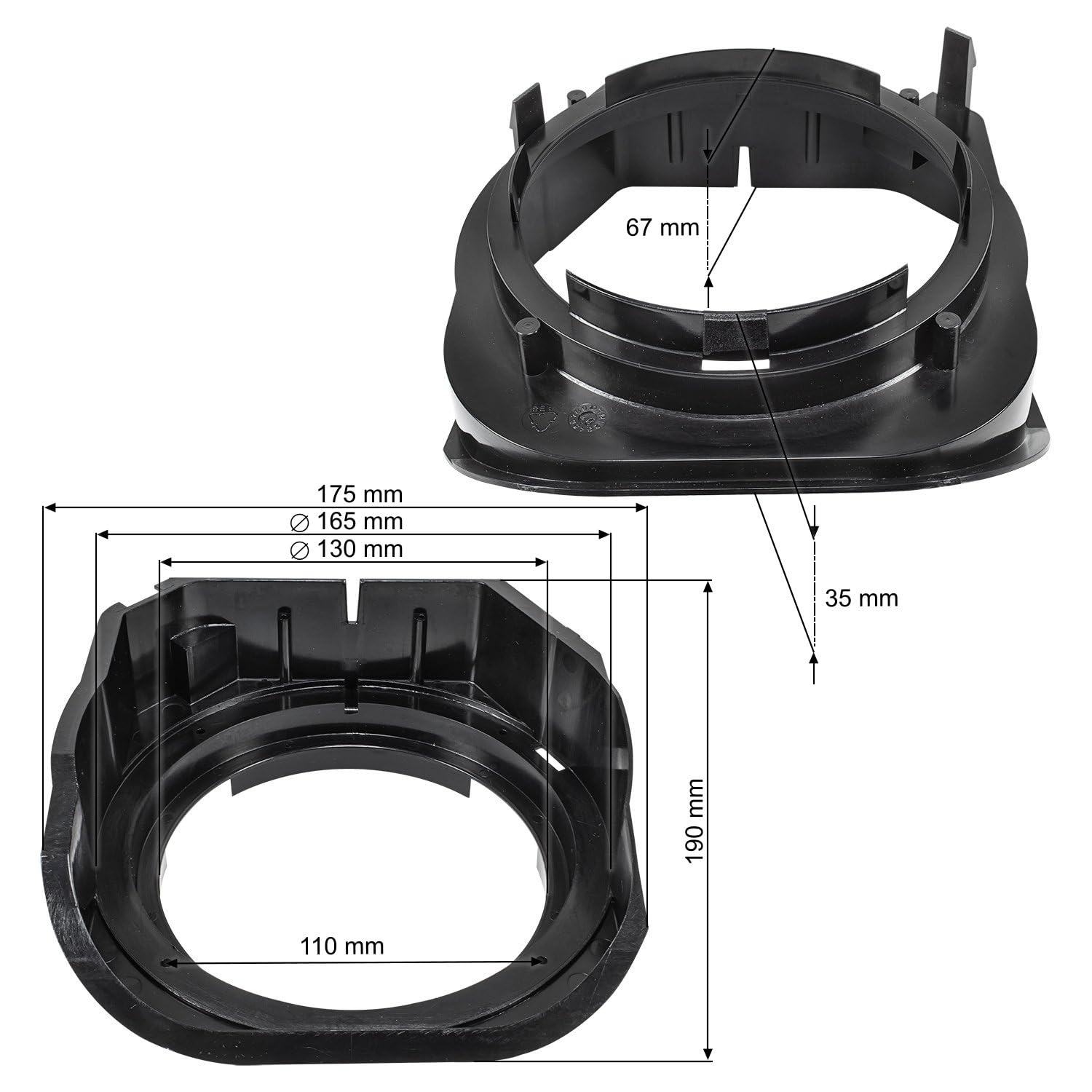 Kit 2 Adaptateurs Supports Haut-parleurs 165 Mm AERZETIX – Pour Portières Mercedes A/B/CLA/E-Class – Avec Joints Et Vis