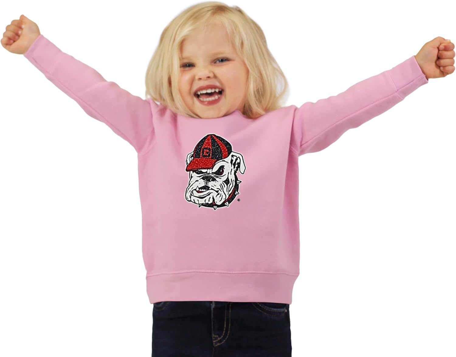 Little King NCAA Toddler Girls Pink Sparkle Crewneck Sweatshirt with Glitter Logo-Dual Blend- Sizes 2T 3T 4T 5T(YXS)