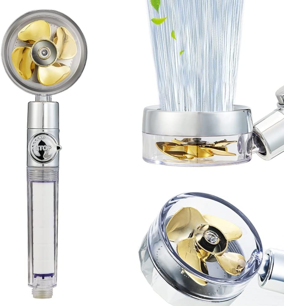 Tagve Handheld Shower Head - Power High-Pressure Turbo Fan Shower Head with Filter and Pause Switch - Easy Install Turbocharged Shower Head 360 Degrees Rotating (Gold) (B09K7CV53Y) Amazon Price History, Amazon Price Tracker
