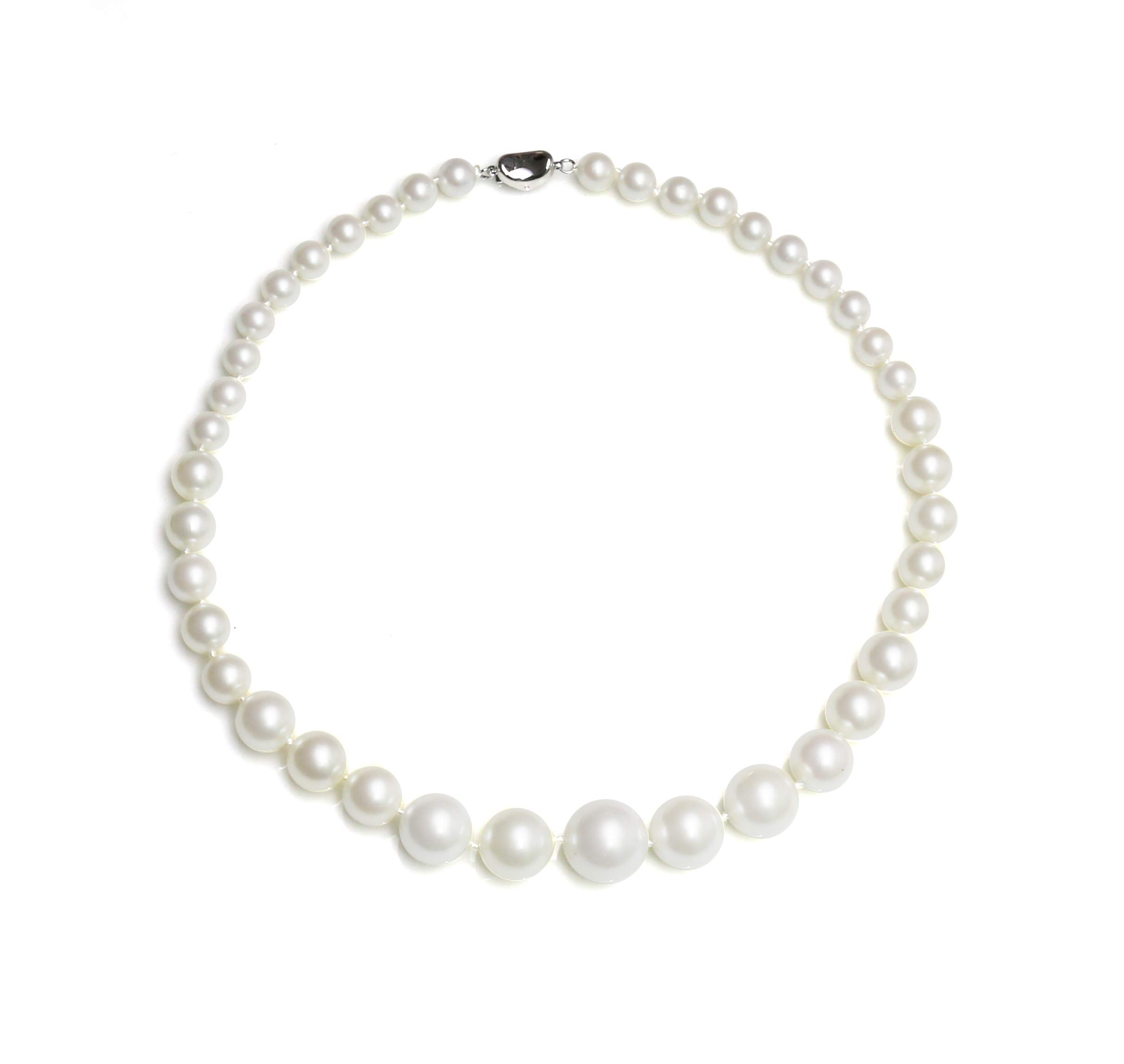 Perlenkette für Damen Magnetverschluß - mit weißen runden Perlen - Elegante Kette mit Muschelkernperlen für jeden Anlass - die Halskette - Choker Pearl Necklace für Frauen