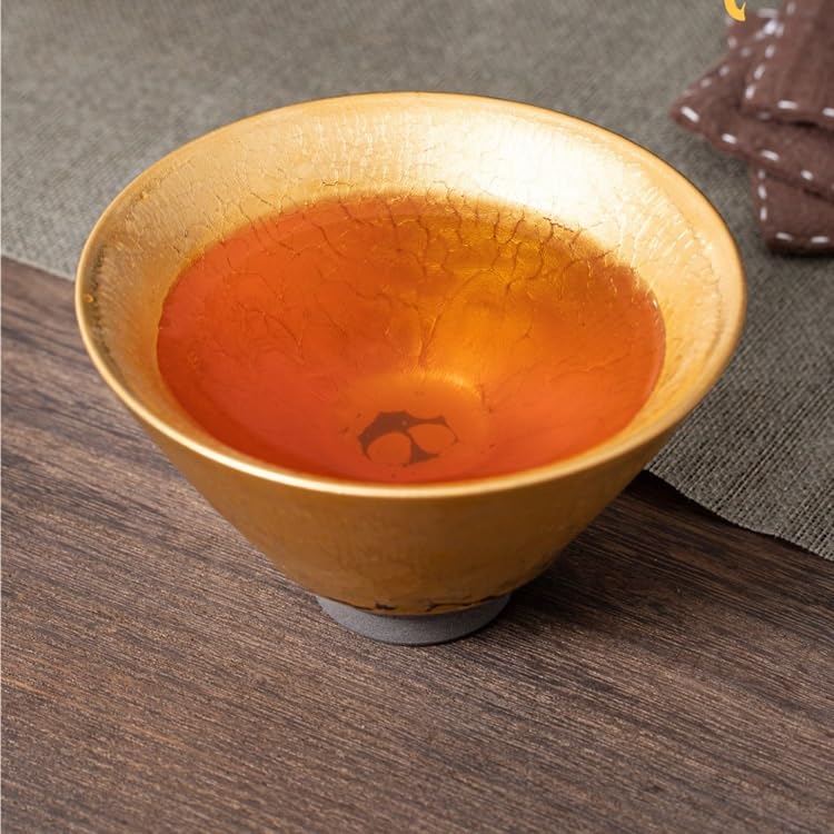 Tazas de té Pequeñas Taza de té dorada gran tamaño, tazón hecho a mano, taza Taza de té de Kungfu