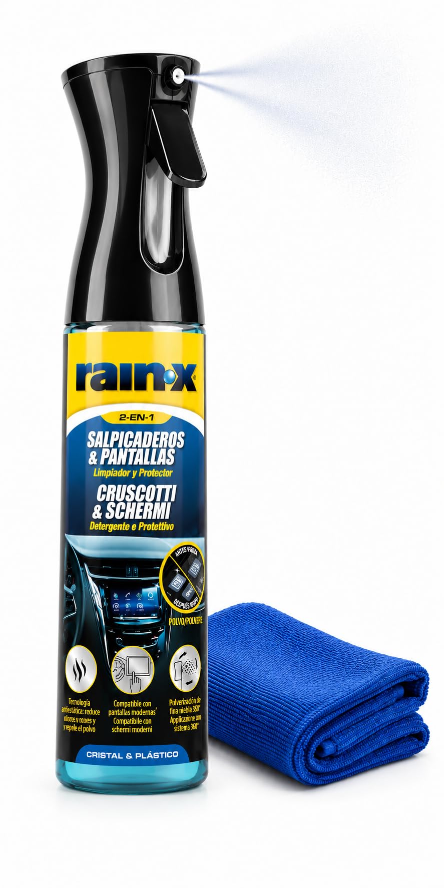 Rain-X Limpia Tapicerías Cuero Coche - Limpia,Nutre y Repele Manchas -300ml | Repelente Líquidos y Agua - Protección UV- Acabado Natural - Incluye Paño de Microfibra