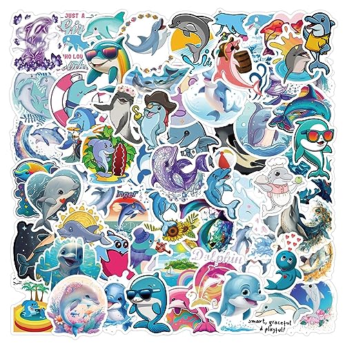 Lot de 60 autocollants dauphins pour ordinateur portable - Cadeau pour enfants, adolescents, adultes, garçons, dauphins - En vinyle imperméable - Pour...