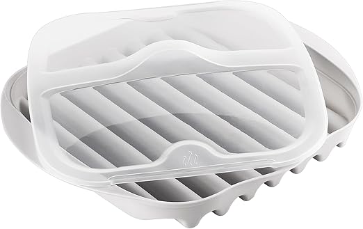 Microwave Bacon Cooker with Cover, Safety, Quick and with No Mess, Microwave Bacon Tray with Lid Make Crispy Bacon in few Minutes(white)