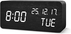 FiBiSonic LED Digital Alarm Clock, Wooden Alarm Clock Modern Table ...
