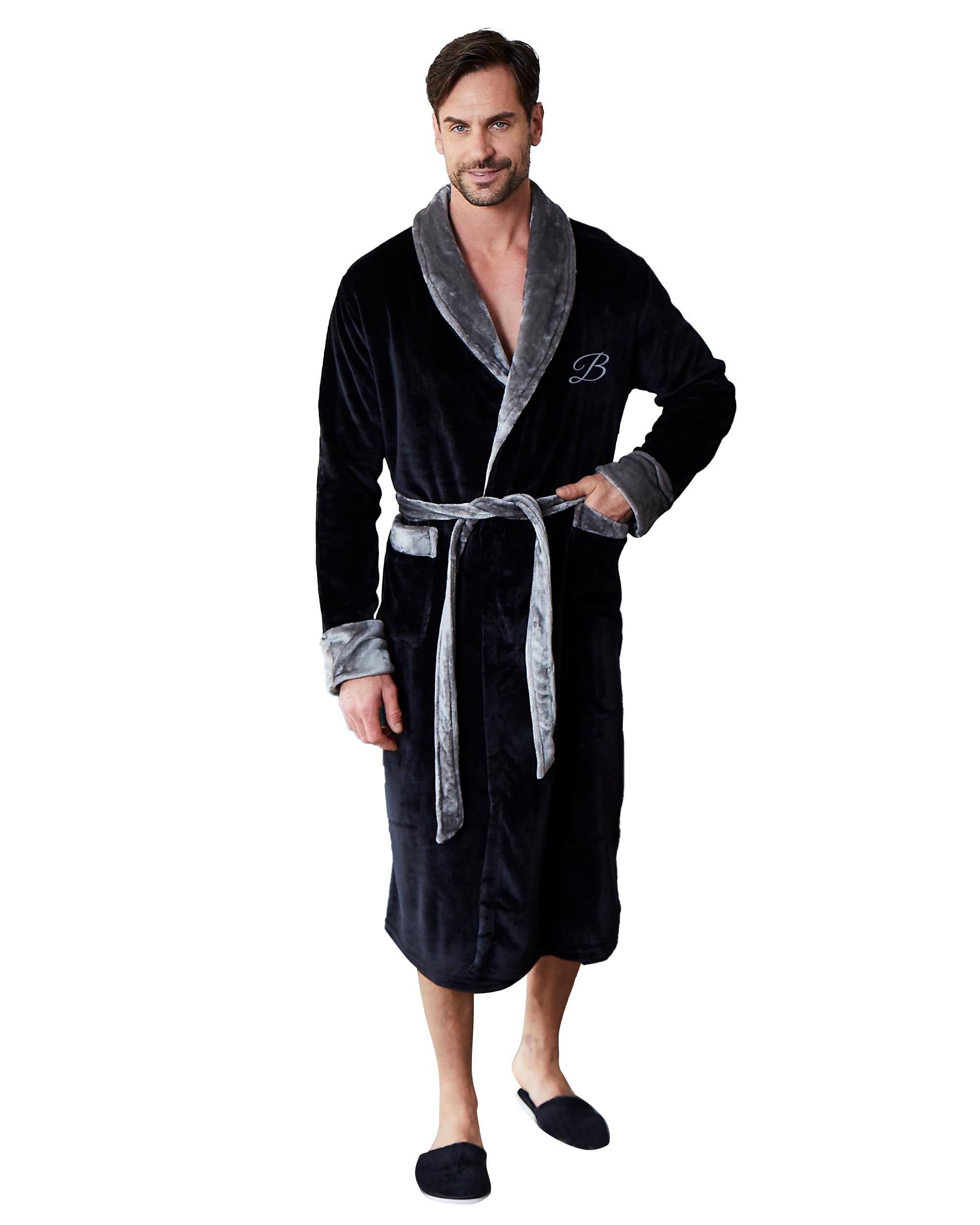 Lotus Linen Mens Plush Robe, Soft Hooded Long Robes for Men, Luxury mens bathrobes