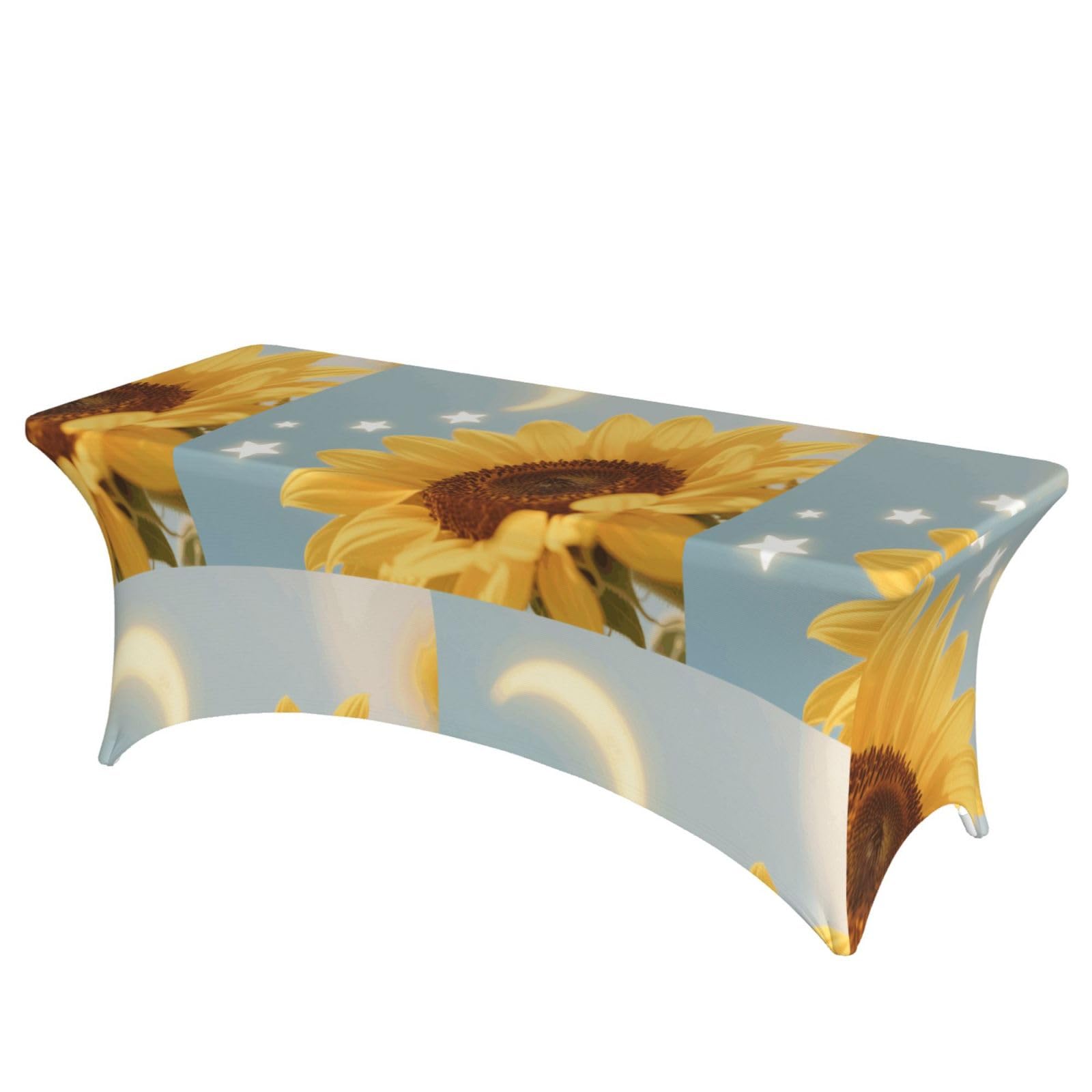 LMNGH Sunflower Star Moon Decorative Tablecloth Protector for Wedding, Banquet & Parties6FT Spandex Rectangle Tablecloths, Stretch Washable Table Cloth Wrinkle Free Patio Table Cover