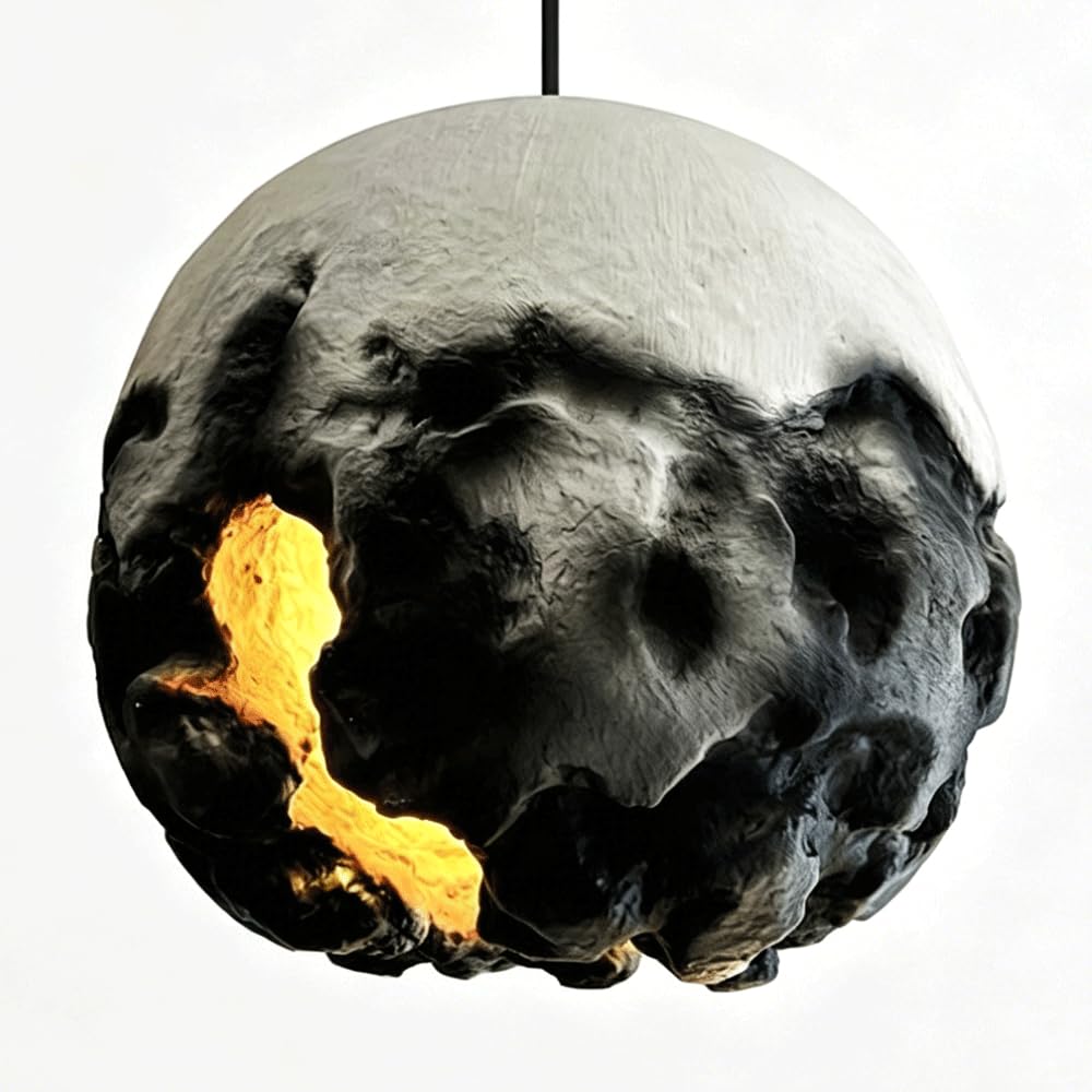 ESIYUVO Modern Chandelier Creative Meteorite Sphere Hanging Lamp Hand Carved Polystyrene Pendant Light Kitchen Island Wabi Sabi Pendant Lighting Fixture E27 for Living Room Bedroom Café Entryway Kitc