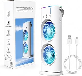 MIKANIX Mini Dual Air Fan Cooler | Mist Spray with 3 Wind Speed Mode | 90° Adjustable Rotation for Room, Kitchen, Home & Office Desk with USB Cable