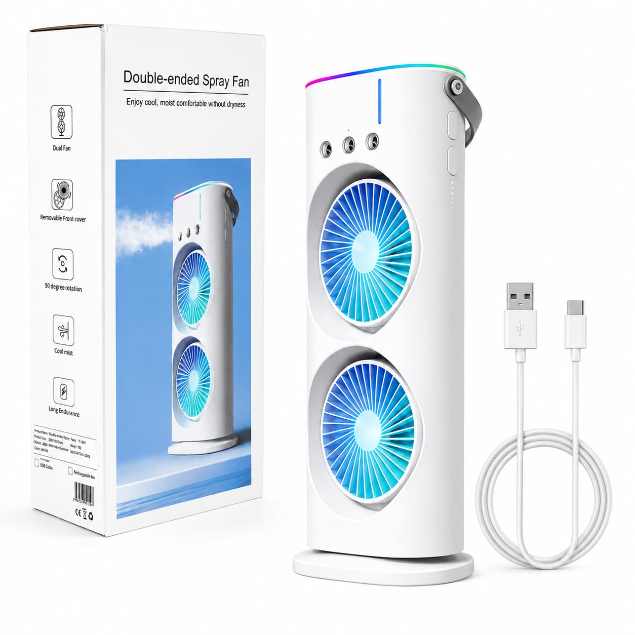 MIKANIX Mini Dual Air Fan Cooler | Mist Spray With 3 Wind Speed Mode | 90° Adjustable Rotation For Room, Kitchen, Home & Office Desk With USB Cable-image-40