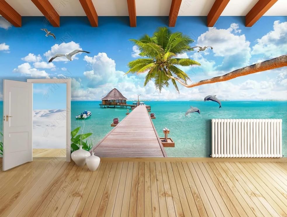 Papier peint intissé cocotier pour agrandir un salon ou mur sombre