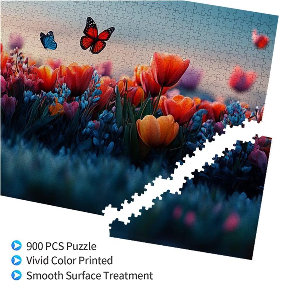 Puzzle Papillon 900 Pieces Fleur Puzzle Adultes 87 x 34 cm DIY Difficile Classiques Jigsaw Panoramique, Adulte Jeu éducatif, 2025 Bois Jigsaw Art Impossible Famille Challenge, Cadeau pour Femme K-0