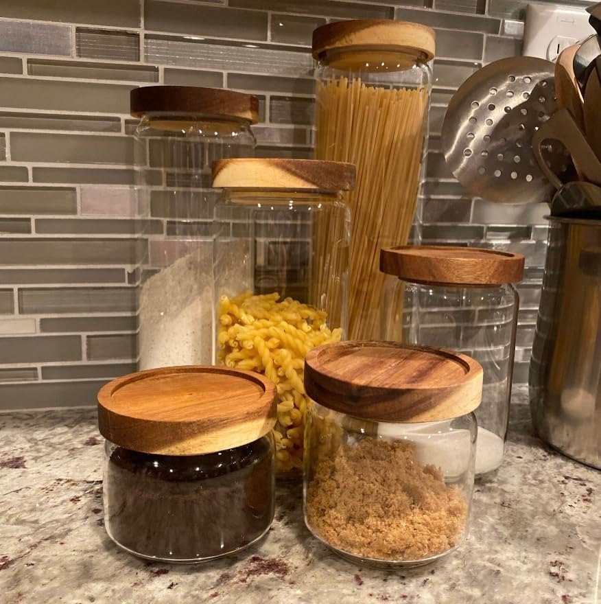 Miniatura 7 de EASYGRAB-TOP - Juego de 1 recipiente de vidrio con tapas de madera, para almacenamiento de alimentos, recipiente, organización de cocina (25