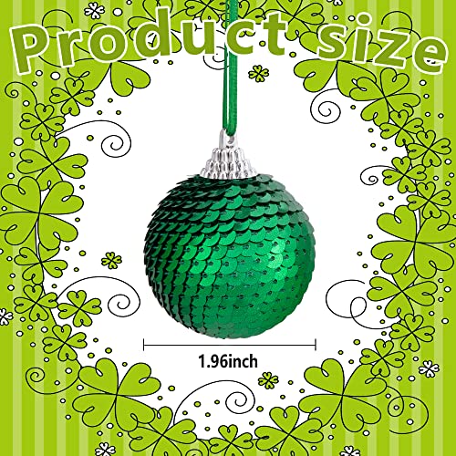 St Patricks Day Sequin Hanging Balls - 1.96 Inch Glitter Irish Clover Shamrock Ball Ornament - White Green Clover Hanging Ball For St. Patrick's Day Irish Party Tree Decor #TOP1
