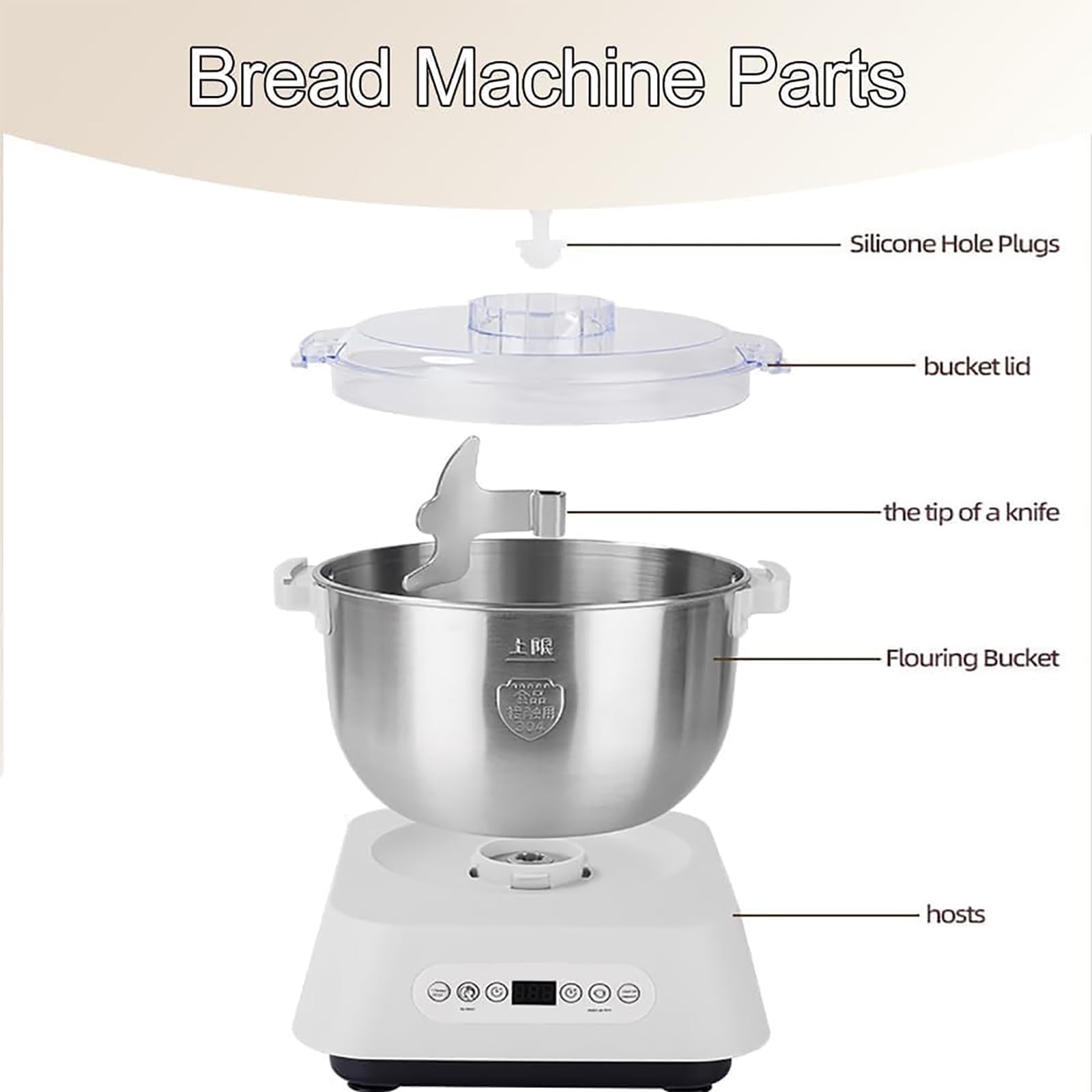 Impastatrice verticale, impastatrice elettrica, impastatrice a spirale per impieghi gravosi con funzione di fermentazione, timer intelligente, acciaio inox 304, impastatrice a due vie per fa