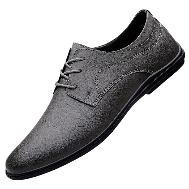 Men's Genuine Leather Oxford Shoes - Classic & Modern Wedding Formal Dress Shoes, Lightweight & Comfortable Derby Shoes for Men(Gray,8)