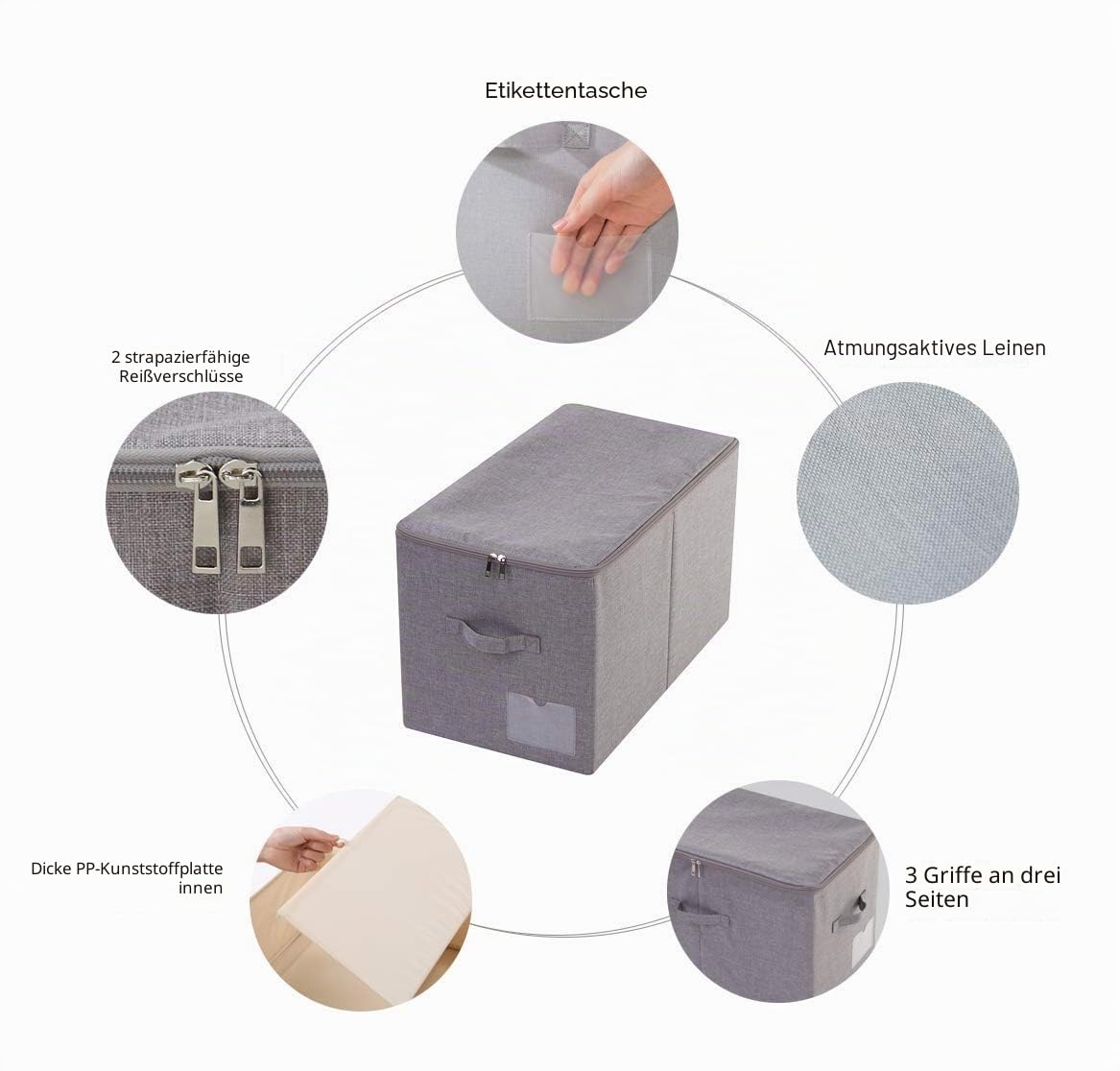 iwill CREATE PRO 2 Stück Aufbewahrungsboxen aus Stoff, groß, faltbar, waschbar, Aufbewahrungsboxen für Bettwäsche, Decken, Kissen, Kleidung, Spielzeug, Dunkelgrau