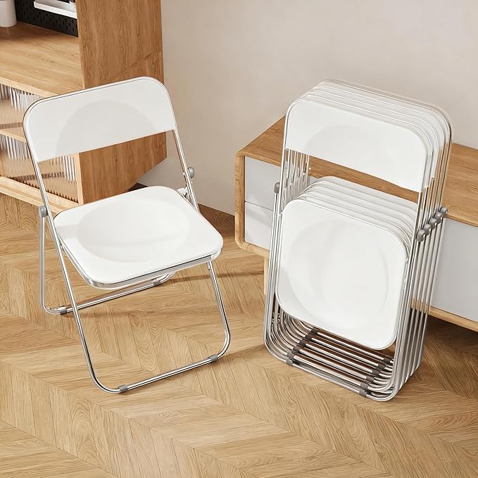 XUEGW Folding Chair 6 Pack Acrylic Foldable Portable Plastic Chair,Easy to Use and Store Chairs for Home,Office,Party,Comfy