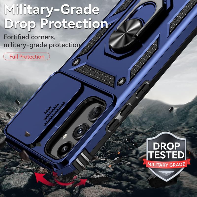 Image of SkyTree Samsung Galaxy F14 5G, Robotic Sliding Camera Window Shock Proof Thunder Case, Dual Layer Hybrid Shockproof Back Cover Case with Kickstand for Samsung Galaxy F14 5G - Blue