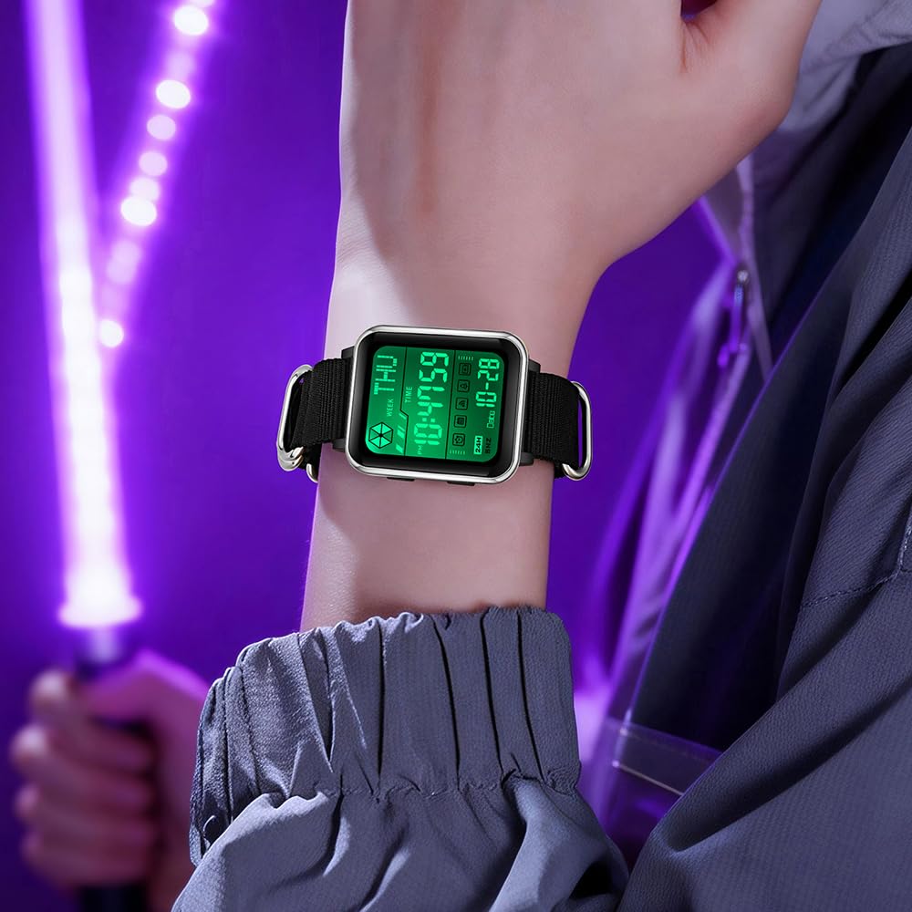 Gosasa Orologio digitale unisex con cinturino in nylon, orologio quadrato a