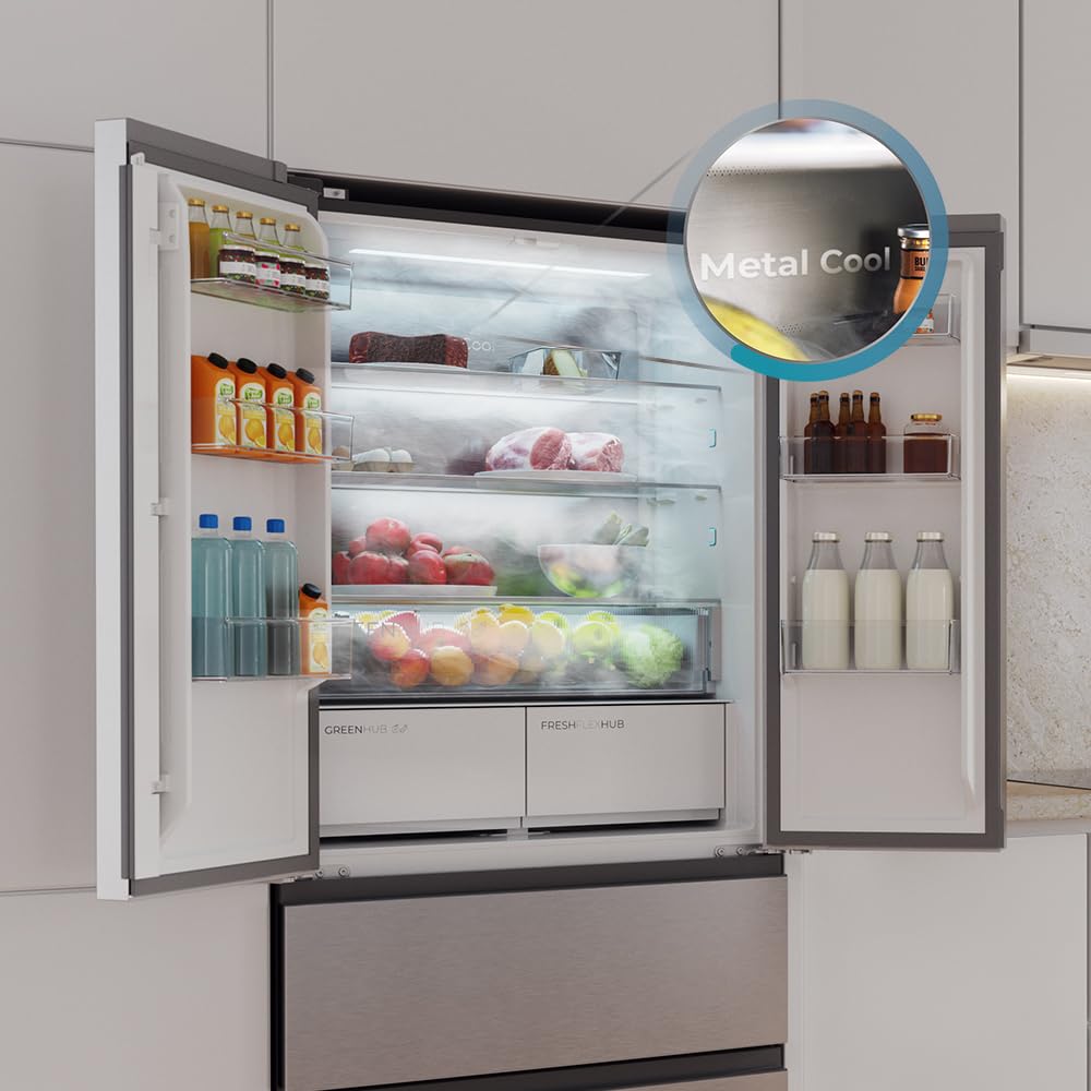 Cecotec Frigorífico Puerta Francesa de 4 Puertas Semi-Integrable Total No Frost Bolero CoolMarket F2D 458 SBI Inox E, 458 Litros, Alto 189 cm y 83 cm Ancho, MetalFlexCooling, Compresor Inverter