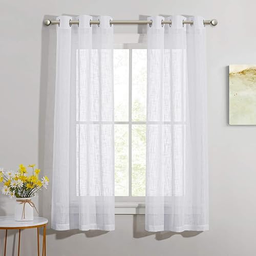 NICETOWN - Cortinas traslúcidas de lino, diseño de bolsillo para barra, cortinas semitransparentes, 70 pulgadas de ancho x 63 pulgadas de largo,