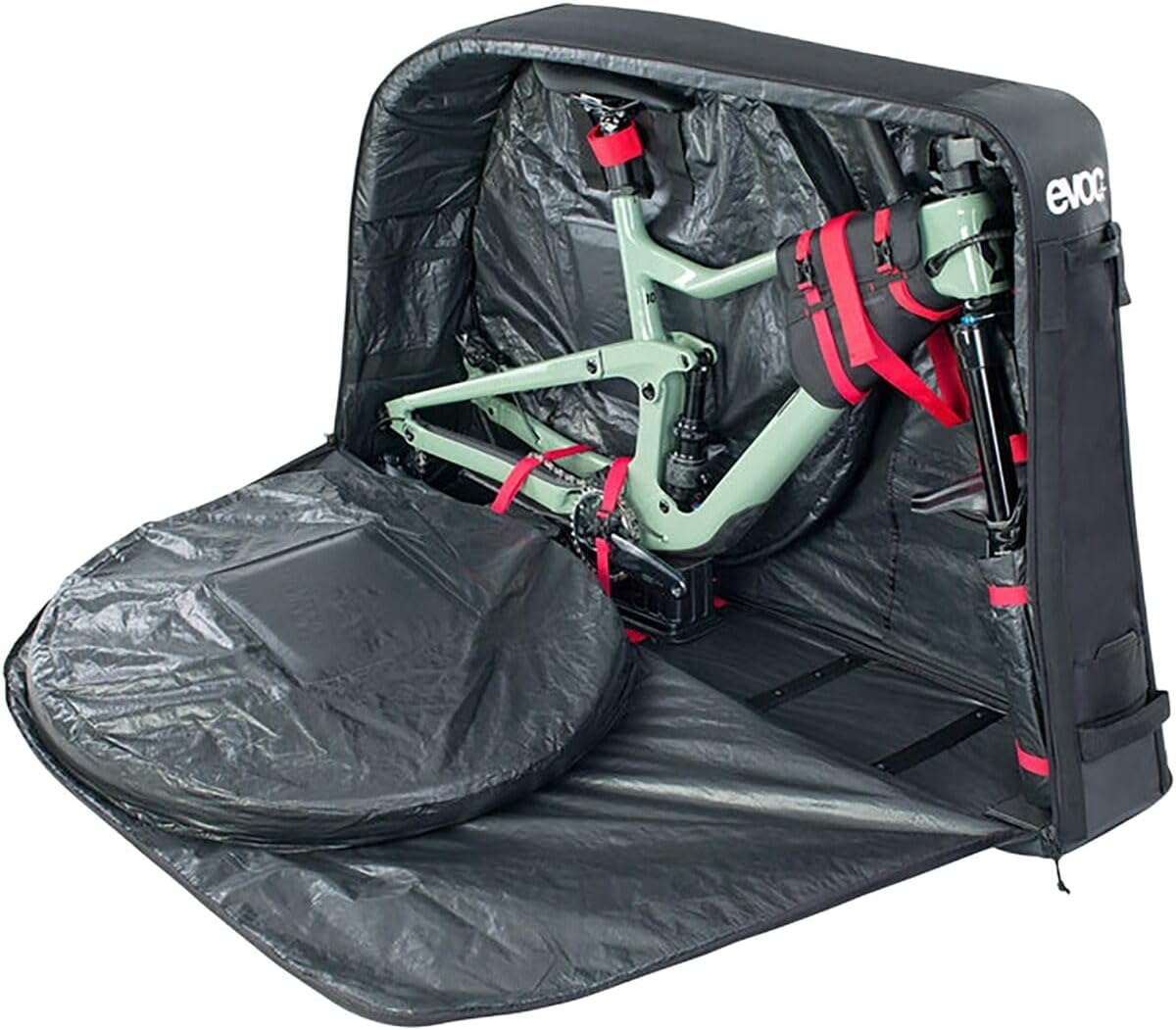 EVOC Black Bike Bag | Heavy-Duty P600D Material, Universal Fit for Cross Country, Enduro, Downhill, Gravel, Road & Triathlon Bikes, 280L Capacity with Smooth Skate Wheels, Durable Transport Case for M