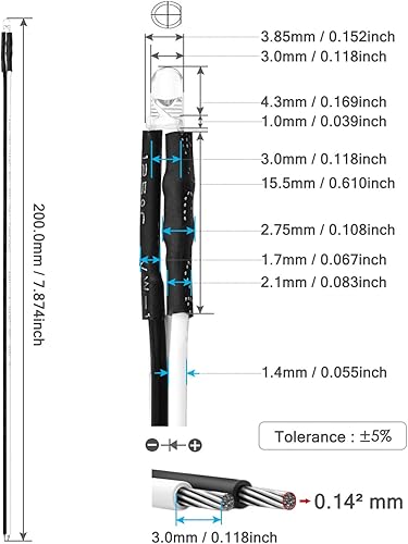 Miniatura 10 de CHANZON 20 luces de diodo LED de parpadeo lento RGB de 0.118 in preconectadas (lente transparente redonda transparente CC 12 V) con resistencia de