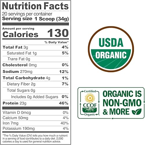 Vista 3 de Proteína vegetal en polvo 100% orgánica pura Certificado USDA Proteína orgánica en polvo Vegano Sin OMG Sin azúcar, soja, lácteos y gluten