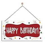 Wooden Happy Birthday Party Sign, Rustic Wall Decor Happy Birthday Balloons with Confetti Sign, Farmhouse Home Porch Garden Yard Decor, Hanging Door Signs