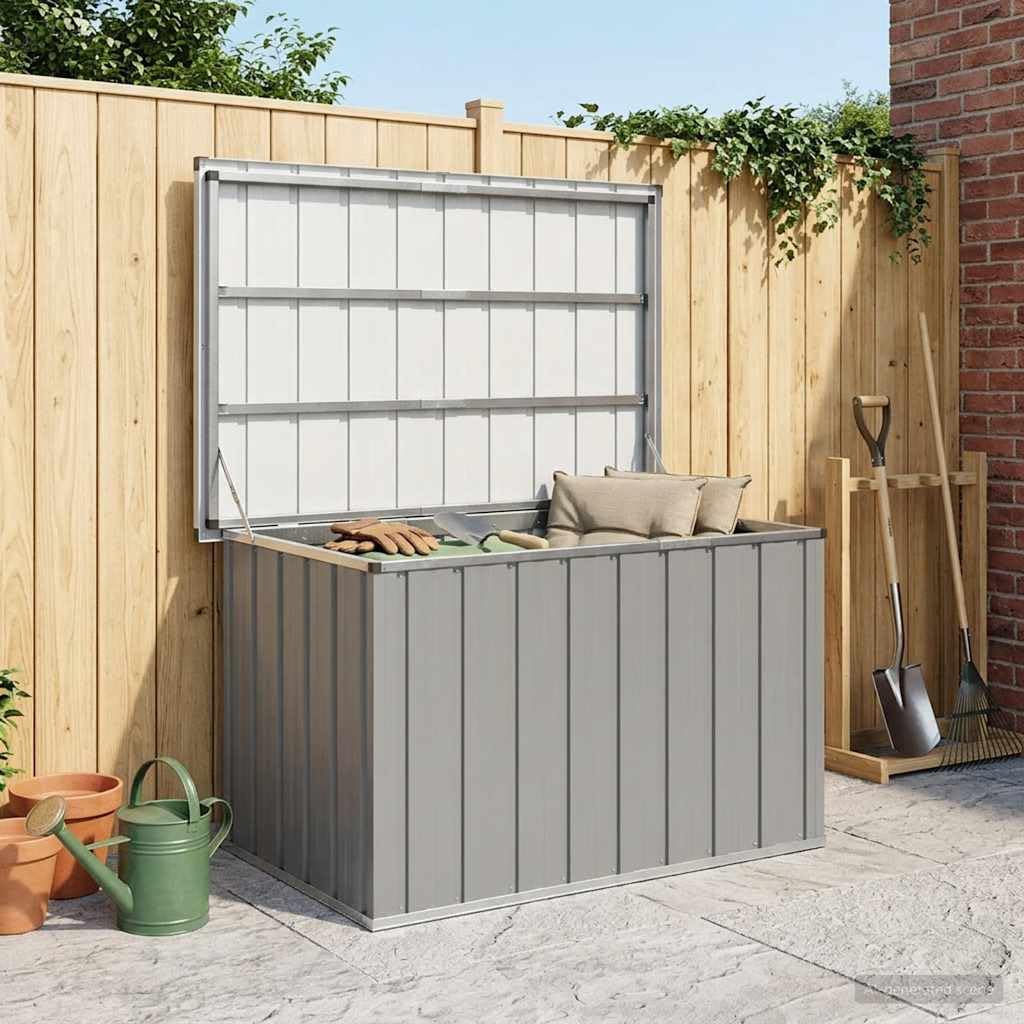 Gartenbox Grau Aufbewahrungsbox 109x67x65 cm mit wasserdichtem Deckel, wetterfest und abschließbar, geräumige Kissenbox und Gerätebox für Terrasse, Balkon und Outdoor Lagerung