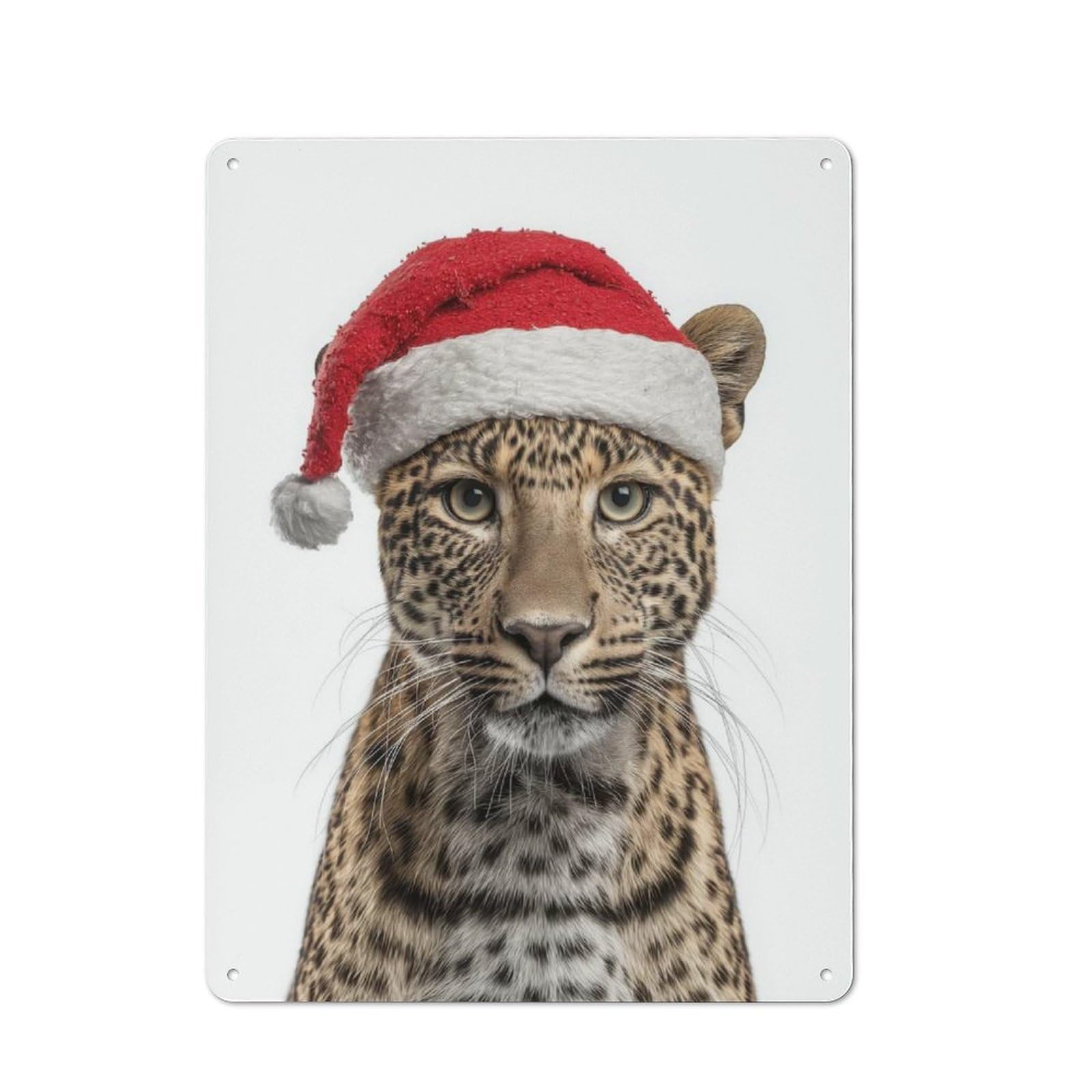 Junmoney Leopard Wearing A Santa Hat Simple Retro Tin Sign 40X30cm, Study Room Decor For Home Office, Reading Corner Or Bedroom