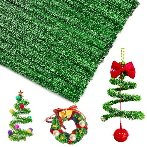 Image of Iuuidu 100PCS Pipe Cleaners Chenille Stem, Glitter Green Craft Pipe Cleaners | Pipe Cleaners DIY Craft, Fuzzy Sticks Pipe Cleaners Bulk for Creative Handmade DIY Crafts Project Decoration Supplies