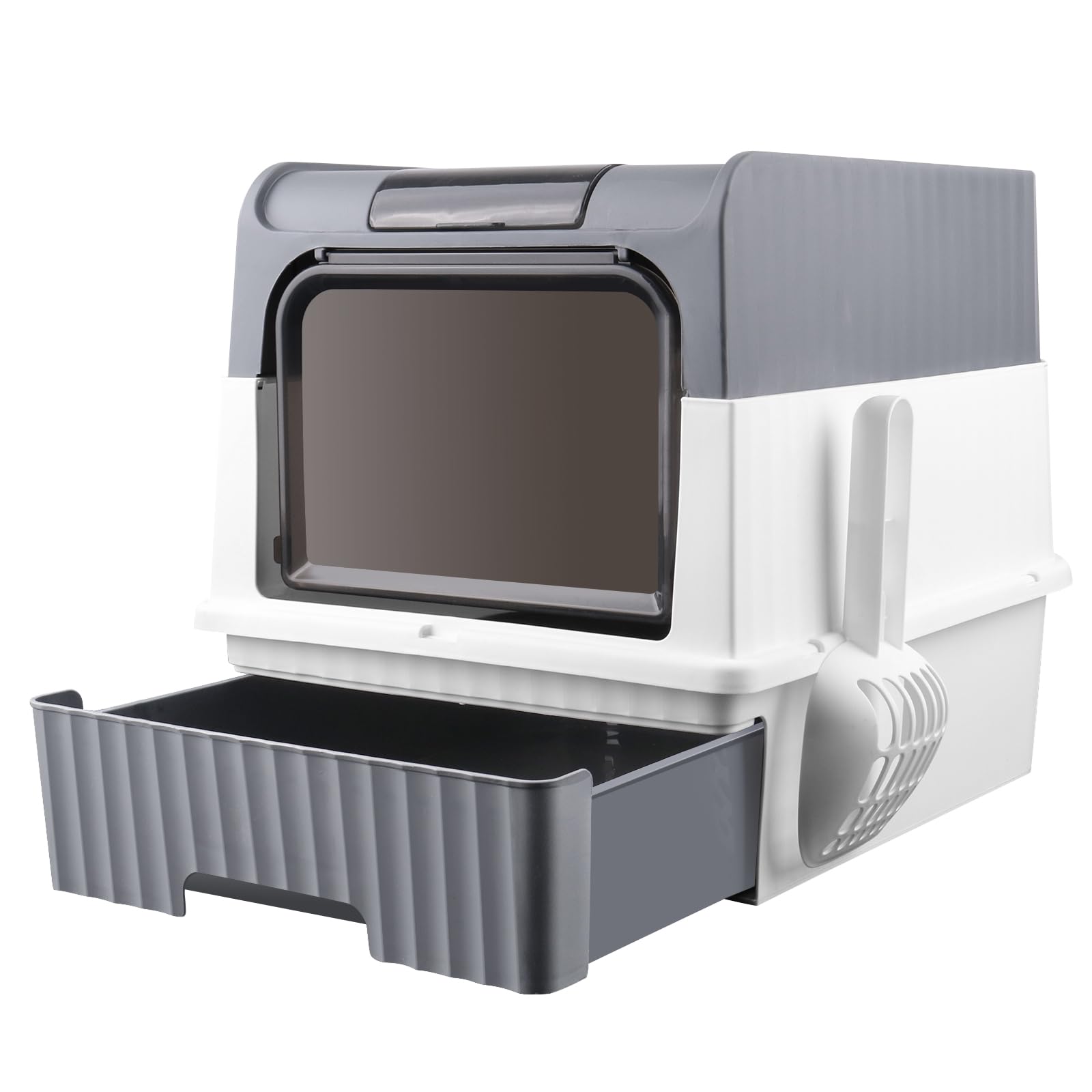 Bac à litière pour Grands Chats, Filtre et Pelle à litière, fermé et Facile à Nettoyer,Maison de Toilette pour Chat Meuble litière Chat bac à litière 2 Portes avec Pelle et bac Amovible