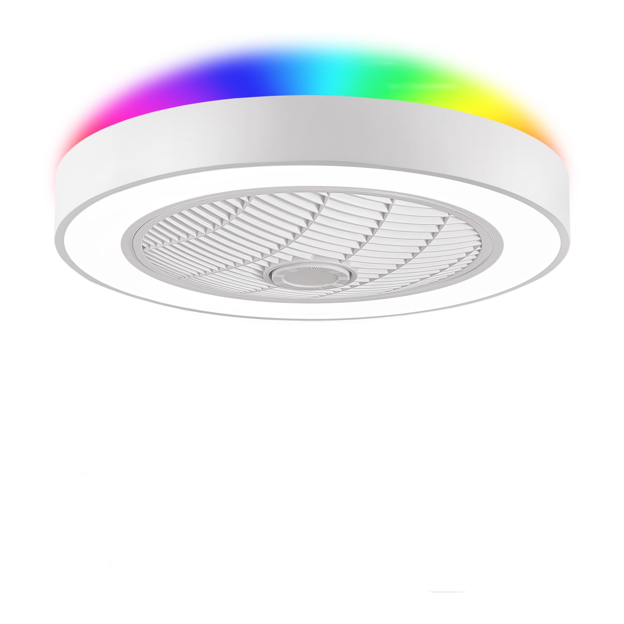 LEDIARY 22 Inch Low Profile Ceiling Fans with Lights, Led Bladeless Ceiling Fan, Remote Control Enclosed Flush Mount Ceiling Fan with Timming, 3000-6000K, 6 Wind Speed-White RGB