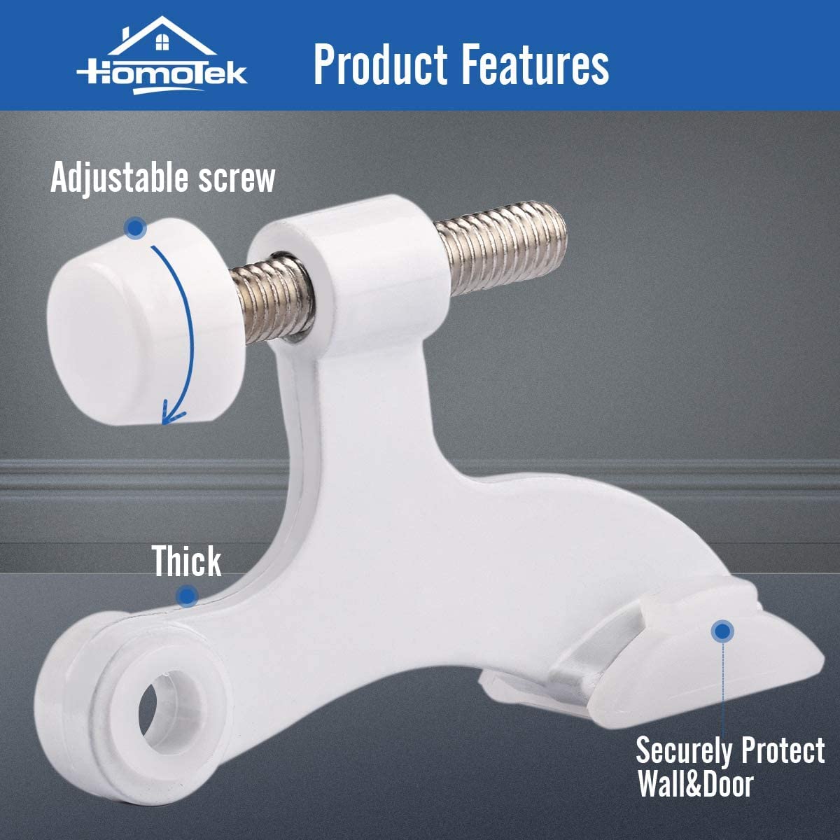 HOMOTEK Paquete de 48 topes de puerta blancos para bisagra, topes de puerta ajustables de lujo resistentes de 2-1/2 x 1-3/4 pulgadas, con puntas de parachoques de goma blanca