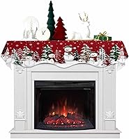 Vista 9 de Bufanda de repisa de Navidad de 90 x 17 pulgadas, decoración de chimenea roja de Navidad, cubierta de mantel de invierno, Navidad, muñeco de nieve