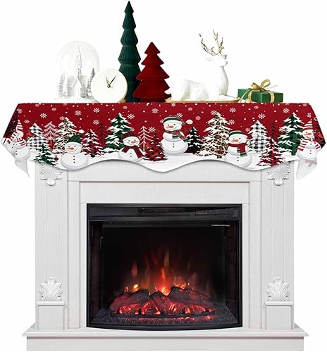 Miniatura 9 de Bufanda de repisa de Navidad de 90 x 17 pulgadas, decoración de chimenea roja de Navidad, cubierta de mantel de invierno, Navidad, muñeco de nieve